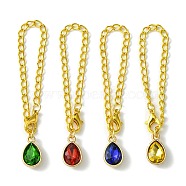 Alloy with Faceted Glass Rhinestone Cup Pendant Decorations, with Iron Twisted Chains Curb Chain, Golden, Mixed Color, Teardrop, 128mm, 4 color, 1pc/color, 4pcs/set(HJEW-JM01788)