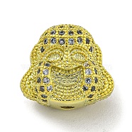 Brass Micro Pave Clear Cubic Zirconia Beads, Buddha Head, Real 18K Gold Plated, 13.5x15x9.5mm, Hole: 2mm(KK-G493-26G)