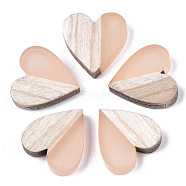 Resin & Wood Two Tone Cabochons, Heart, PeachPuff, 15x14.5x3mm(RESI-R425-04F)