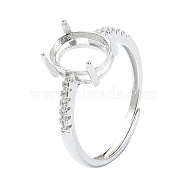 Adjustable 925 Sterling Silver Ring Components, with Cubic Zirconia, For Half Drilled Beads, Real Platinum Plated, 2mm, US Size 7 1/4(17.5mm)(STER-K179-25P)
