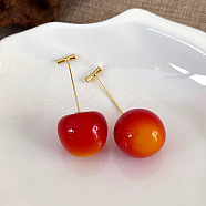 Cherry Zinc Alloy Resin Dangle Stud Earrings, Golden, Red, 20x22mm(XZ7798-4)