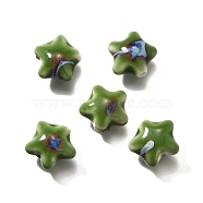 Handmade Porcelain Beads, Star, Olive Drab, 13.5x15x7.5mm, Hole: 2mm(PORC-H013-05-24)