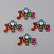 Computerized Embroidery Cloth Iron on/Sew on Patches, Appliques, Costume Accessories, Word Jesus, Colorful, 40.5x59x1.5mm(DIY-S040-058)