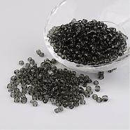 6/0 Glass Seed Beads, Transparent, Round, Gray, 4mm, hole: 1.5mm, about 496pcs/50g(X-SEED-A004-4mm-12)