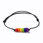 Rainbow Pride Bracelet, Braided Knot Beads Adjustable Cord Bracelet for Men Women, Black, Inner Diameter: 1-7/8~3-1/2 inch(4.85~8.75cm)(BJEW-F419-01)