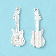 Tibetan Style Alloy Pendant, Guitar, Lead Free and Cadmium Free, Silver, 31x11x2mm, Hole: 2mm(X-K0NXG021)