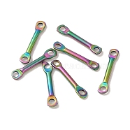Ion Plating(IP) 304 Stainless Steel Connector Charms, Bar Links, Rainbow Color, 10x2x1mm, Hole: 1mm(STAS-Q323-04B-MC)