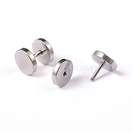 Flat Round 304 Stainless Steel Barbell Cartilage Earrings, Screw Back Earrings, Hypoallergenic Earrings, Stainless Steel Color, 9.5x9mm, Pin: 1mm(EJEW-L164-06P)
