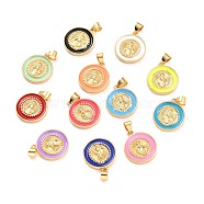 Brass Enamel Pendants, Cadmium Free & Lead Free, Long-Lasting Plated, Flat Round with Virgin Mary, Real 18K Gold Plated, Mixed Color, 18x16x2.5mm, Hole: 4.5x3.5mm(KK-P209-03G-RS)
