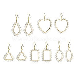 5 Pair 5 Style Brass Geometry Dangle Earrings with Glass Beaded, Triangle & Heart & Kite & Horse Eye & Rectangle, 38~60x20.5~40.5mm, 1 Pair/style(EJEW-JE05400)