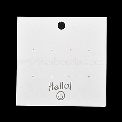 Paper Earring Display Cards, Smiling Face Print Jewelry Display Cards for Earring Studs, White, Square, 8x8x0.05cm, Hole: 7mm and 1mm, about 100pcs/bag(CDIS-F007-06)