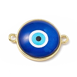 Evil Eye Resin Connector Charms, Flat Round Links, with Golden Tone Brass Findings, Blue, 16.5x22x5mm, Hole: 1.8mm(KK-P224-01G-02)