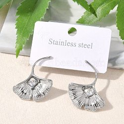 304 Stainless Steel Micro Pave Clear Cubic Zirconia Stud Earrings, Ginkgo Leaf, Stainless Steel Color, 31x27mm(EJEW-F353-02P)