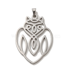 Non-Tarnish 304 Stainless Steel Pendants, Laser Cut, Hollow Owl Charm, Stainless Steel Color, 41.5x28x1.5mm, Hole: 6x3mm(STAS-O005-26P)