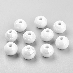 Handmade Porcelain Beads, Pearlized, Round, White, 12mm, Hole: 2~3mm(PORC-D001-12mm-04)
