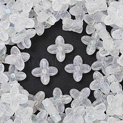 Frosted Transparent Acrylic Beads, Flower, Silver Metal Enlaced, AB Color Plated, White, 16.5x17x5.5mm, Hole: 1.8mm, about 833pcs/500g(OACR-P029-09B-05)