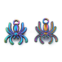 Ion Plating(IP) 201 Stainless Steel Charms, Spider, Rainbow Color, 15x13x2mm, Hole: 2mm(STAS-N098-221M)