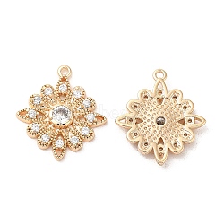 Brass & Glass & Cubic Zirconia Pendants, Flower Charm, Real 18K Gold Plated, 16x14x2mm, Hole: 1mm(KK-G468-58G)