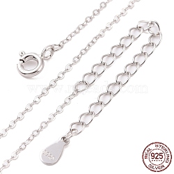 Rhodium Plated 925 Sterling Silver Flat Cable Chain Necklace, with S925 Stamp, for Beadable Necklace Making, Long-Lasting Plated, Platinum, 14.21 inch(36.1cm)(NJEW-A011-01B-P)