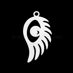 201 Stainless Steel Pendants, Laser Cut, Wing with Eye, Stainless Steel Color, 30x15.5x1mm, Hole: 2mm(STAS-T056-LA324-1)