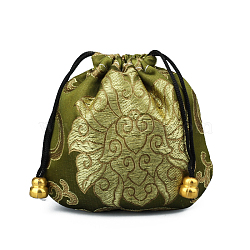 Chinese Style Stain Brocade Jewelry Packing Pouches, Drawstring Gift Bags, Auspicious Cloud Pattern, Olive, 11x11cm(PAAG-PW0001-161H-1)