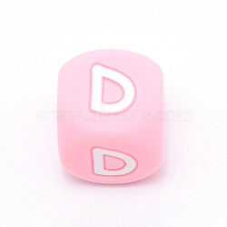 Silicone Alphabet Beads for Bracelet or Necklace Making, Letter Style, Pink Cube, Letter.D, 12x12x12mm, Hole: 3mm(SIL-TAC001-01B-D)