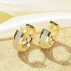 Brass Micro Pave Clear Cubic Zirconia Hoop Earrings, Round, Real 18K Gold Plated, 5.5x16mm(EJEW-C122-04G)