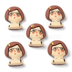 Resin Cabochons, Cartoon Character, Girl with Glasses, Sienna, 21x16x6mm(X-CRES-G015-10)