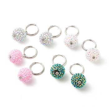 Sparkling Rhinestone Ball Dangle Hoop Earrings, Drop Earrings for Women, Mixed Color, 43mm, Pin: 0.8mm