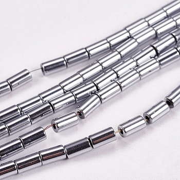 Electroplate Non-magnetic Synthetic Hematite Beads Strands, Column, Grade AAAA, Platinum Plated, 5x3mm, Hole: 1mm, about 80pcs/strand, 16 inch