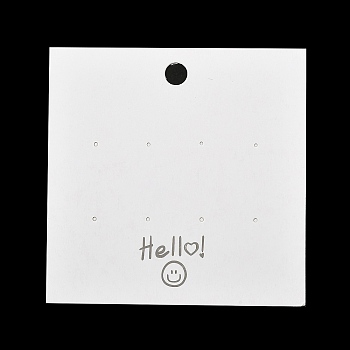 Paper Earring Display Cards, Smiling Face Print Jewelry Display Cards for Earring Studs, White, Square, 8x8x0.05cm, Hole: 7mm and 1mm, about 100pcs/bag