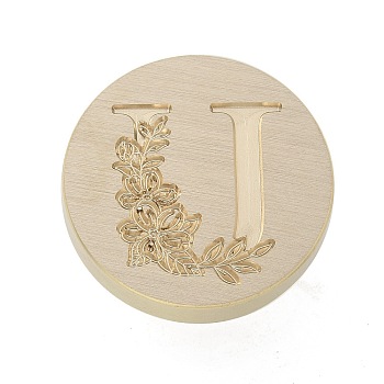 Golden Plated Round Shaped Wax Seal Brass Stamp Head, for Wax Seal Stamp, Letter Pattern, Letter U, 25.5x14mm, Hole: 7.5mm