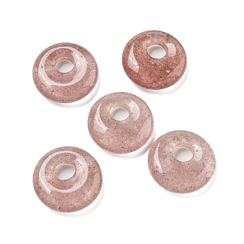 Natural Strawberry Quartz Donut/Pi Disc Charms, 14~14.5x4mm, Hole: 4mm