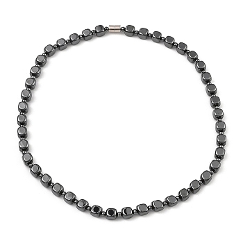Cube Synthetic Non-Magnetic Hematite Beaded Necklaces for Women Men, with Alloy Magnetic Clasp, 20.35 inch(51.7cm)