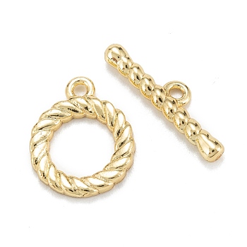 Brass Toggle Clasps, Long-Lasting Plated, Ring, Real 18K Gold Plated, Ring: 14x12x2mm, Hole: 1.4mm, Bar: 4.5x18x2.5mm, Hole: 1.4mm