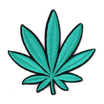 Computerized Embroidery Cloth Iron on/Sew on Patches, Costume Accessories, Appliques, for Backpacks, Clothes, Leaf, Green, 74x72x1.5mm