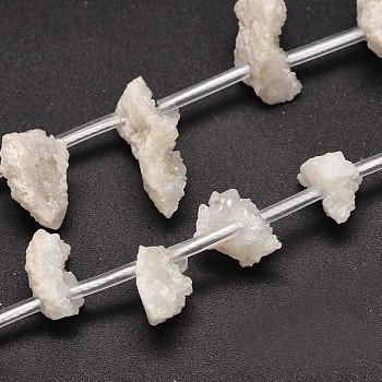 Nuggets Electroplated Natural Druzy Quartz Crystal Beads Strands, AB Color, Dyed, White, 11~20x11~20x6~9mm, Hole: 1mm, about 20~26pcs/strand, 16 inch