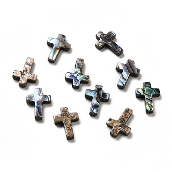 Natural Paua Shell Beads, Religion Cross, 18x13x3.5mm, Hole: 0.8mm