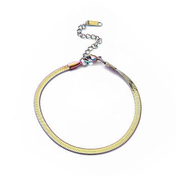 304 Stainless Steel Flat Snake Chain Bracelet for Men Women, Rainbow Color, 7-3/4 inch(19.6cm)