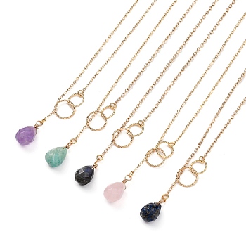 teardrop, Natural Gemstone Pendants Necklaces, with Brass Linking Rings & Cable Chains, 304 Stainless Steel Lobster Claw Clasps, 17.52~17.72 inch(44.5~45cm), 2mm