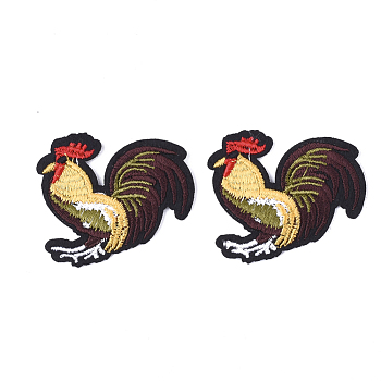 Computerized Embroidery Cloth Iron On Patches, Costume Accessories, Appliques, Rooster, Colorful, 39x46x1.5mm