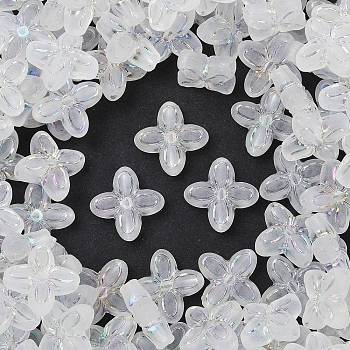 Frosted Transparent Acrylic Beads, Flower, Silver Metal Enlaced, AB Color Plated, White, 16.5x17x5.5mm, Hole: 1.8mm, about 833pcs/500g