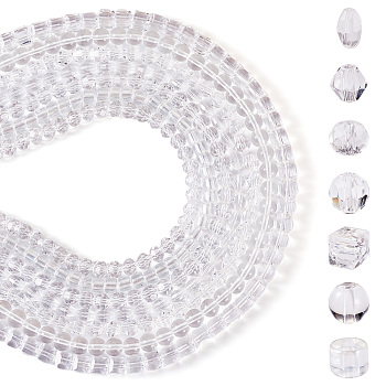 7 Strands 7 Styles Transparent Glass Bead Strands, Faceted, Mixed Shapes, Clear, 5~6x4~6mm, Hole: 1~1.4mm, 1 strand/style