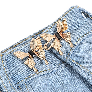 Butterfly Shape Alloy Adjustable Jean Button Pins, Waist Tightener, Sewing Fasteners for Garment Accessories, Light Gold, 30x58mm