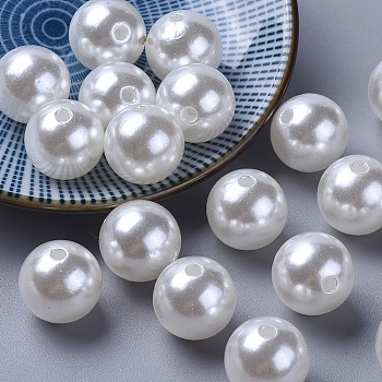 No Hole ABS Plastic Imitation Pearl Round Beads, Dyed, White, 6mm, about 3000pcs/bag
