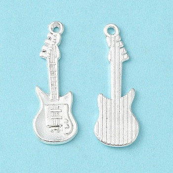 Tibetan Style Alloy Pendant, Guitar, Lead Free and Cadmium Free, Silver, 31x11x2mm, Hole: 2mm