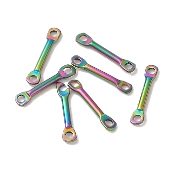 Ion Plating(IP) 304 Stainless Steel Connector Charms, Bar Links, Rainbow Color, 10x2x1mm, Hole: 1mm