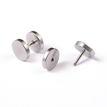 Flat Round 304 Stainless Steel Barbell Cartilage Earrings, Screw Back Earrings, Hypoallergenic Earrings, Stainless Steel Color, 9.5x9mm, Pin: 1mm