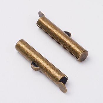 Brass Slide On End Clasp Tubes,  Slider End Caps, Antique Bronze, 26x5mm, Hole: 1mm, Inner Diameter: 2mm