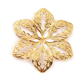 Alloy Filigree Bead Cap, for Bride Headware Making Findings, Flower, 6-Petal, Golden, 55x48.5x2mm, Hole: 1mm